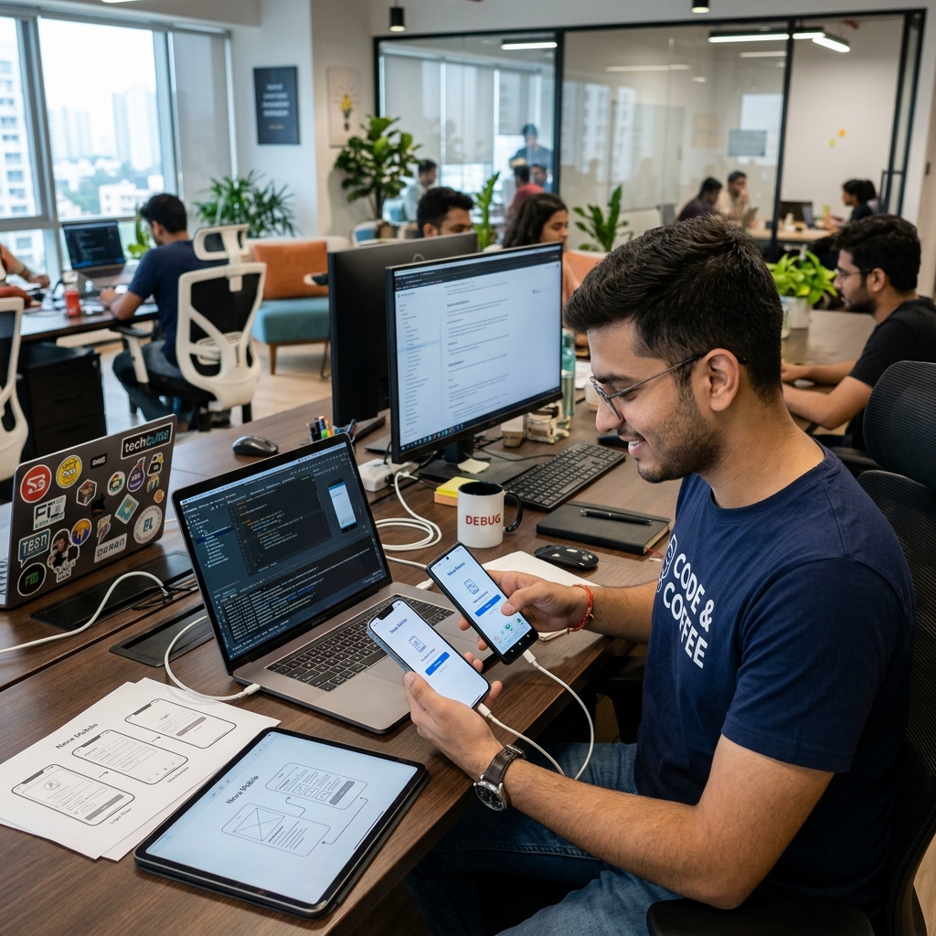 Mobile App Development bootcamp - students learning software development